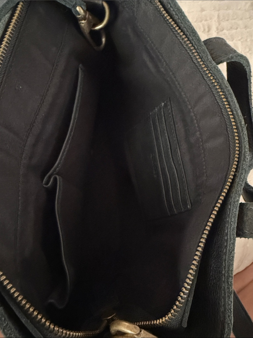 Quince Black Leather Tote Bag with Top Handles and Crossbody - Picture 3 of 5
